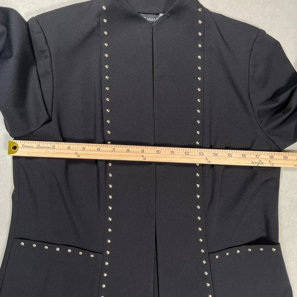 Ming Wang Studded Open Front Jacket Womens Small Black 3/4 Sleeve‎ Knit Academia